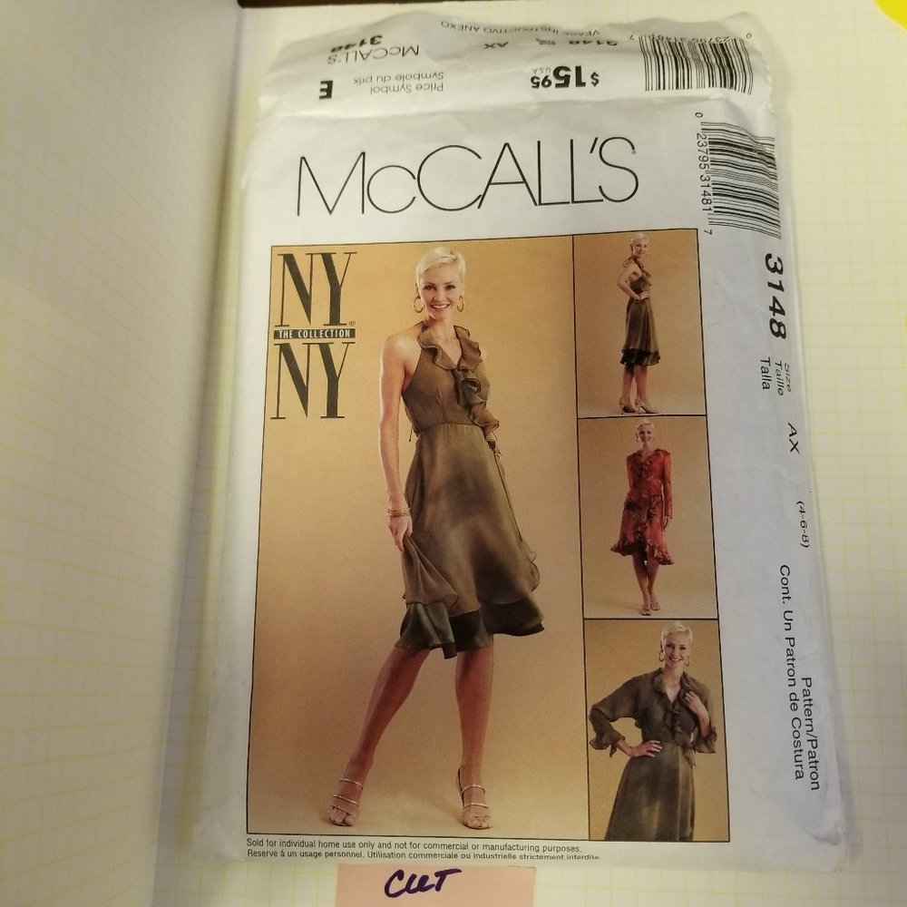 ✅3148 McCall's Sz 4-8 Misses Halter Wrap Dress Shee